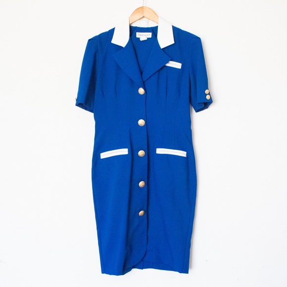 Zarr Collection | Vintage 80’s/90’s Blue & White Short Sleeve Dress | Size 8 - Picture 1 of 12
